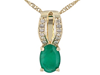 Picture of Zambian Emerald With White Diamond 14k Yellow Gold Pendant With Chain 0.72ctw