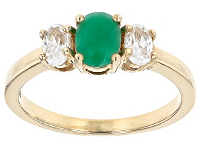 Zambian Emerald With White Zircon 14k Yellow Gold Ring 1.21ctw