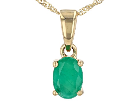 Zambian Emerald 14k Yellow Gold PEndant With Chain 0.67ct