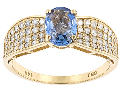 Ceylon Sapphire With White Diamond 14k Yellow Gold Ring 1..88ctw