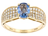 Ceylon Sapphire With White Diamond 14k Yellow Gold Ring 1..88ctw