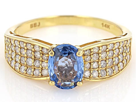 Ceylon Sapphire With White Diamond 14k Yellow Gold Ring 1..88ctw