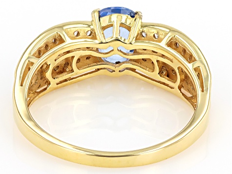 Ceylon Sapphire With White Diamond 14k Yellow Gold Ring 1..88ctw