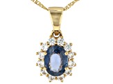 Ceylon Sapphire With White Zircon 14k Yellow Gold Pendant With Chain 1.91ctw