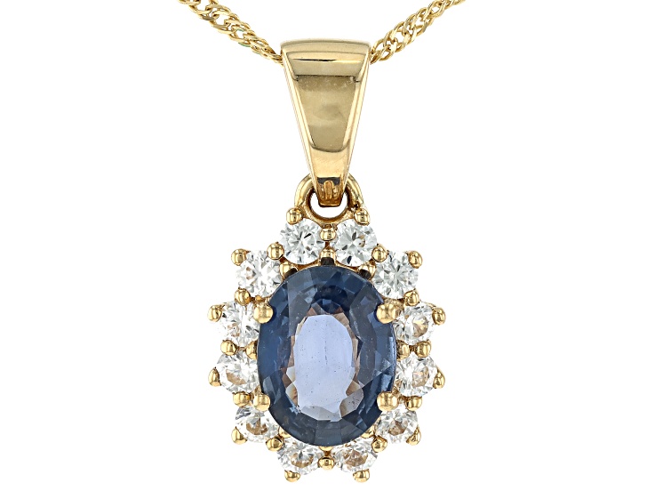 Ceylon Sapphire With White Zircon 14k Yellow Gold Pendant With Chain 1.91ctw