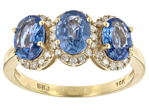 Ceylon Sapphire With White Diamond 10k Yellow Gold Ring 1.27ctw