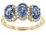 Ceylon Sapphire With White Diamond 10k Yellow Gold Ring 1.27ctw