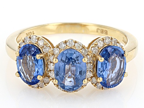 Ceylon Sapphire With White Diamond 10k Yellow Gold Ring 1.27ctw