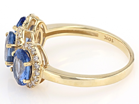 Ceylon Sapphire With White Diamond 10k Yellow Gold Ring 1.27ctw