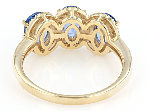 Ceylon Sapphire With White Diamond 10k Yellow Gold Ring 1.27ctw