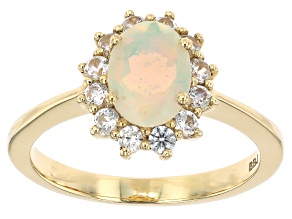 Ethiopian Opal With White Zircon 10k Yellow Gold Ring 1.26ctw