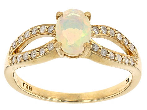 Ethiopian Opal With White Diamond 14k Yellow Gold Ring 0.46ctw