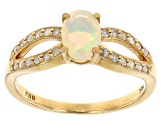 Ethiopian Opal With White Diamond 14k Yellow Gold Ring 0.46ctw