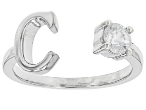 White Zircon Rhodium Over Sterling Silver "C" Ring 0.33ct