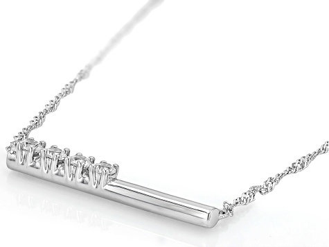 White Zircon Rhodium Over Sterling Silver Bar Necklace 0.41
