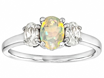 Picture of White Ethiopian Opal Rhodium Over Sterling Silver Ring 0.98ctw