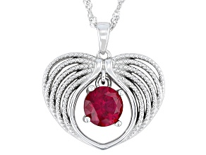 Red Lab Created Ruby Rhodium Over Sterling Silver Pendant with Chain 2.24ct