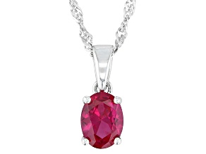 Red Lab Created Ruby Rhodium Over Sterling Silver Pendant with Chain 1.41ct