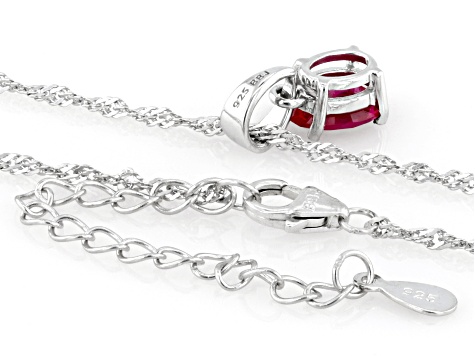 Red Lab Created Ruby Rhodium Over Sterling Silver Pendant with Chain 1.41ct