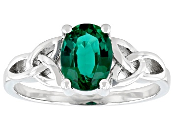 Picture of Green Lab Created Emerald Rhodium Over Sterling Silver Ring 1.14ct