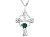 Green Lab Created Emerald Rhodium Over Sterling Silver Pendant with Chain 0.31ct