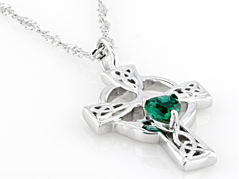Green Lab Created Emerald Rhodium Over Sterling Silver Pendant with Chain 0.31ct