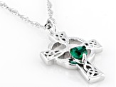 Green Lab Created Emerald Rhodium Over Sterling Silver Pendant with Chain 0.31ct