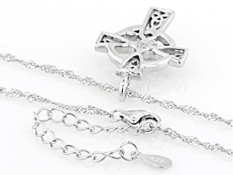 Green Lab Created Emerald Rhodium Over Sterling Silver Pendant with Chain 0.31ct