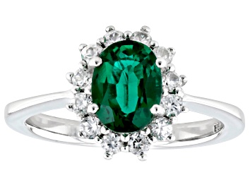 Picture of Green Lab Created Emerald Rhodium Over Sterling Silver Ring 1.45ctw