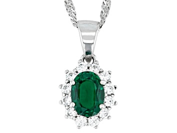 Picture of Green Lab Created Emerald Rhodium Over Sterling Silver Pendant with Chain 1.54ctw