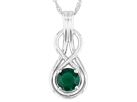 Green Lab Created Emerald Rhodium Over Sterling Silver Pendant with Chain 1.60ct