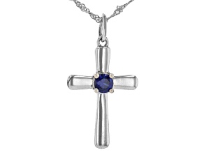 Blue Lab Created Sapphire Rhodium Over Sterling Silver Pendant with Chain 0.57ct