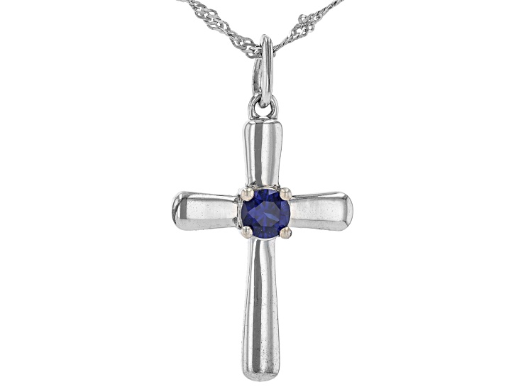 Blue Lab Created Sapphire Rhodium Over Sterling Silver Pendant with Chain 0.57ct