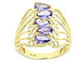 Blue tanzanite 18k yellow gold over silver 5-stone ring 1.70ctw