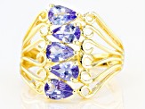 Blue tanzanite 18k yellow gold over silver 5-stone ring 1.70ctw