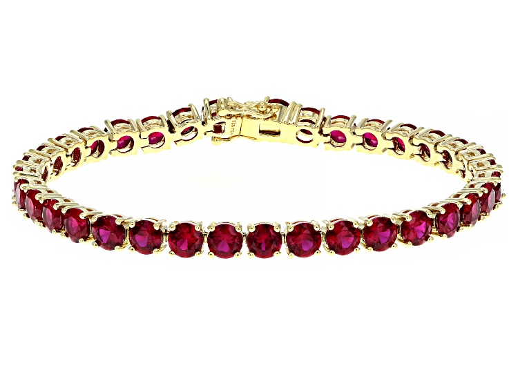 Red lab created ruby 18k yellow gold over silver bracelet 17.46ctw