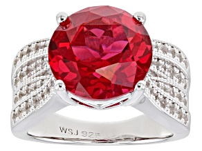 Pink Lab Created Padparadscha Sapphire Rhodium Over Silver Ring 7.92ctw