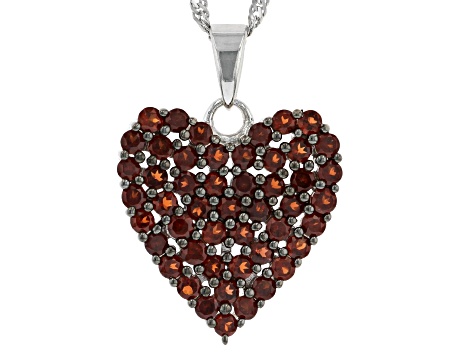 Red garnet rhodium over sterling silver cluster  pendant with chain 1.96ctw