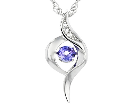 Blue Tanzanite Rhodium Over Silver "Dancing" Slide with Chain  .27ctw