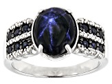 Blue Star Sapphire Rhodium Over Sterling Silver Ring  4.69ctw