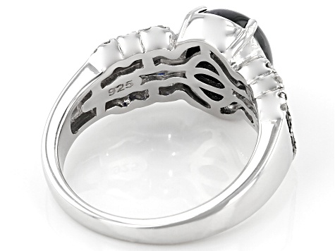Blue Star Sapphire Rhodium Over Sterling Silver Ring 4.69ctw