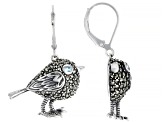 Swiss blue topaz oxidized sterling silver bird dangle earrings .02ctw