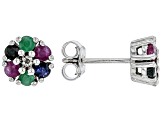 Multi Stone Rhodium Over Sterling Silver Stud Earrings .87ctw