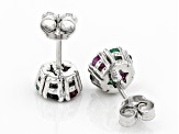 Multi Stone Rhodium Over Sterling Silver Stud Earrings .87ctw
