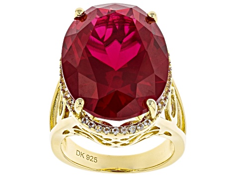 Red Lab Created Ruby 18k Yellow Gold Over Sterling Silver Ring 21.73ctw