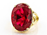 Red Lab Created Ruby 18k Yellow Gold Over Sterling Silver Ring 21.73ctw