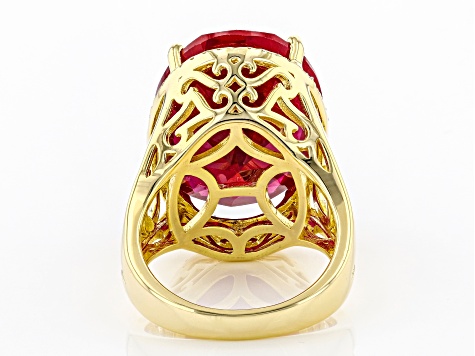 Red Lab Created Ruby 18k Yellow Gold Over Sterling Silver Ring 21.73ctw