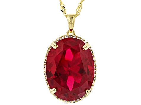 Red Lab Created Ruby 18k Yellow Gold Over Silver Pendant With Chain 20.58ctw