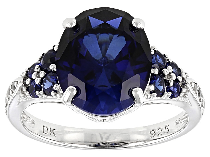 Blue Lab Created Sapphire Rhodium Over Silver Ring 6.25ctw