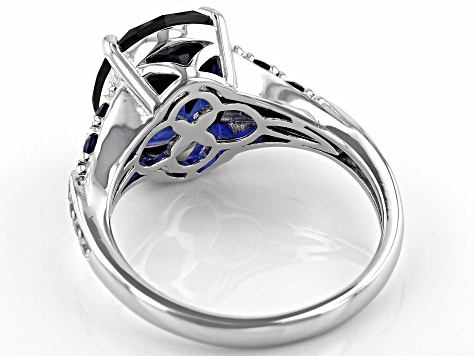 Blue Lab Created Sapphire Rhodium Over Silver Ring  6.25ctw